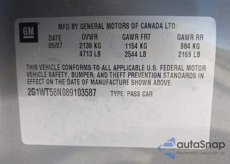 2008 Chevrolet Impala Lt from USA, damaged, VIN 2G1WT58N089103587